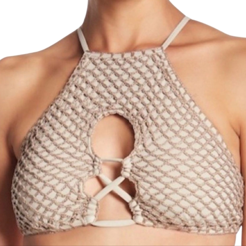 NWT Lucky Brand Crochet‎ Sand Brown Bikini Top
